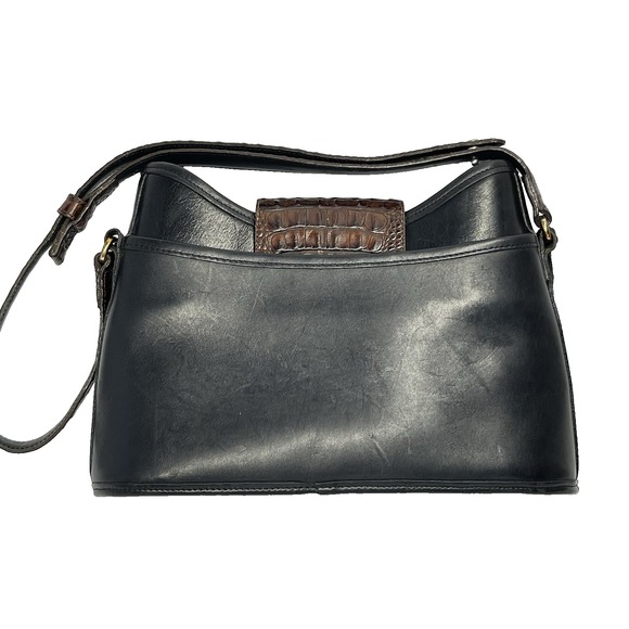 Vintage Brighton Black Leather Brown Croc Embossed Bucket Shoulder Bag Purse‎ - Picture 2 of 14